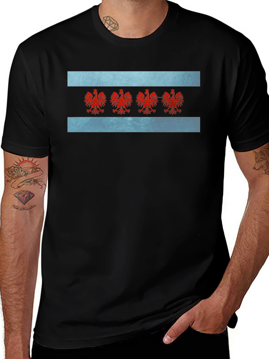 Chicago Flag T-Shirt - Red Eagle Emblem