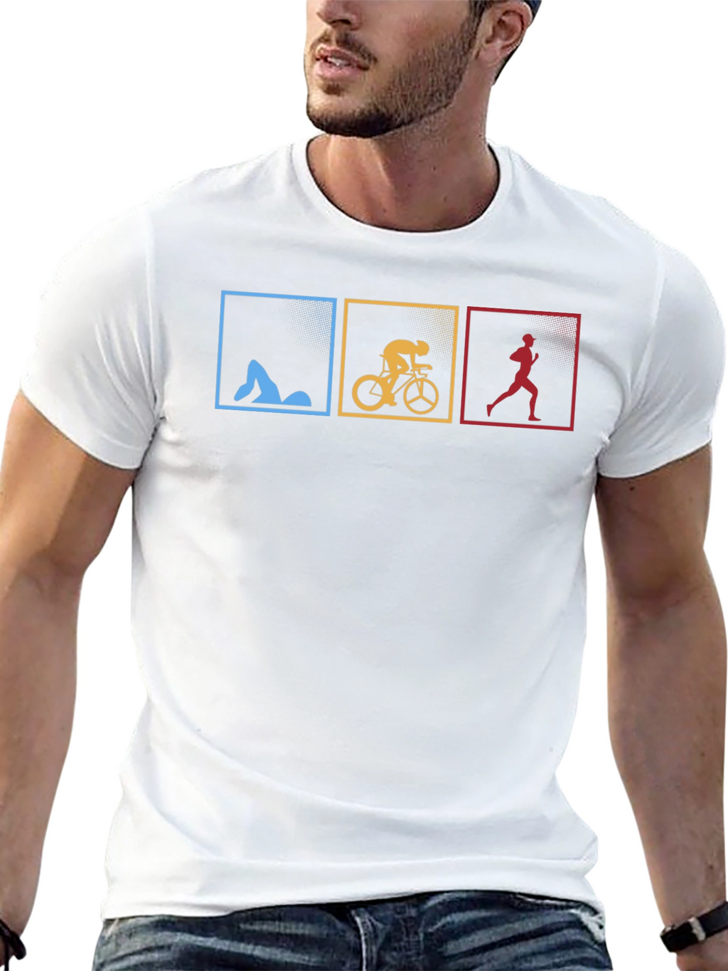 Triathlon Black T-Shirt - Swim Bike Run Design