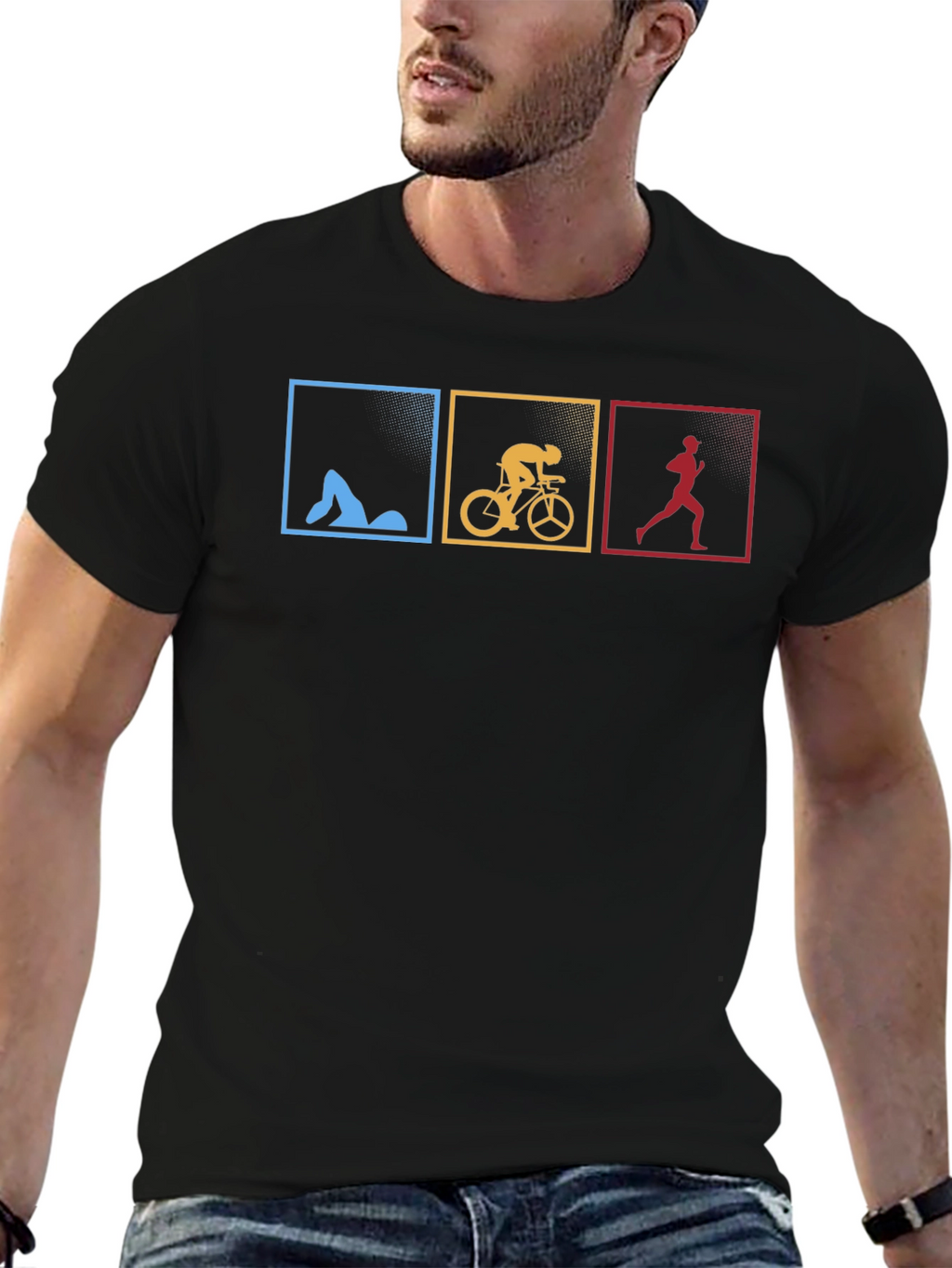 Triathlon Black T-Shirt - Swim Bike Run Design