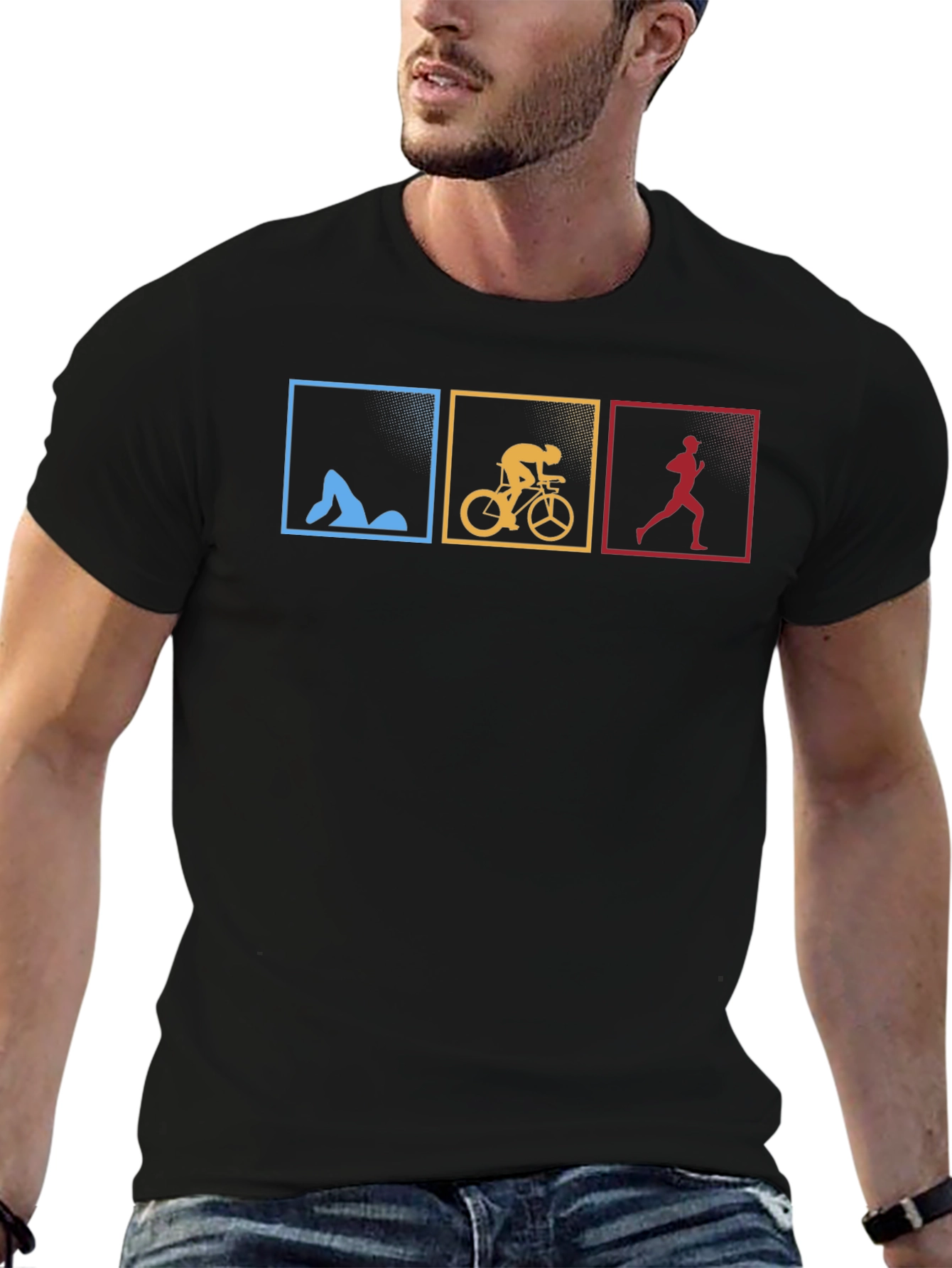 Triathlon Black T-Shirt - Swim Bike Run Design