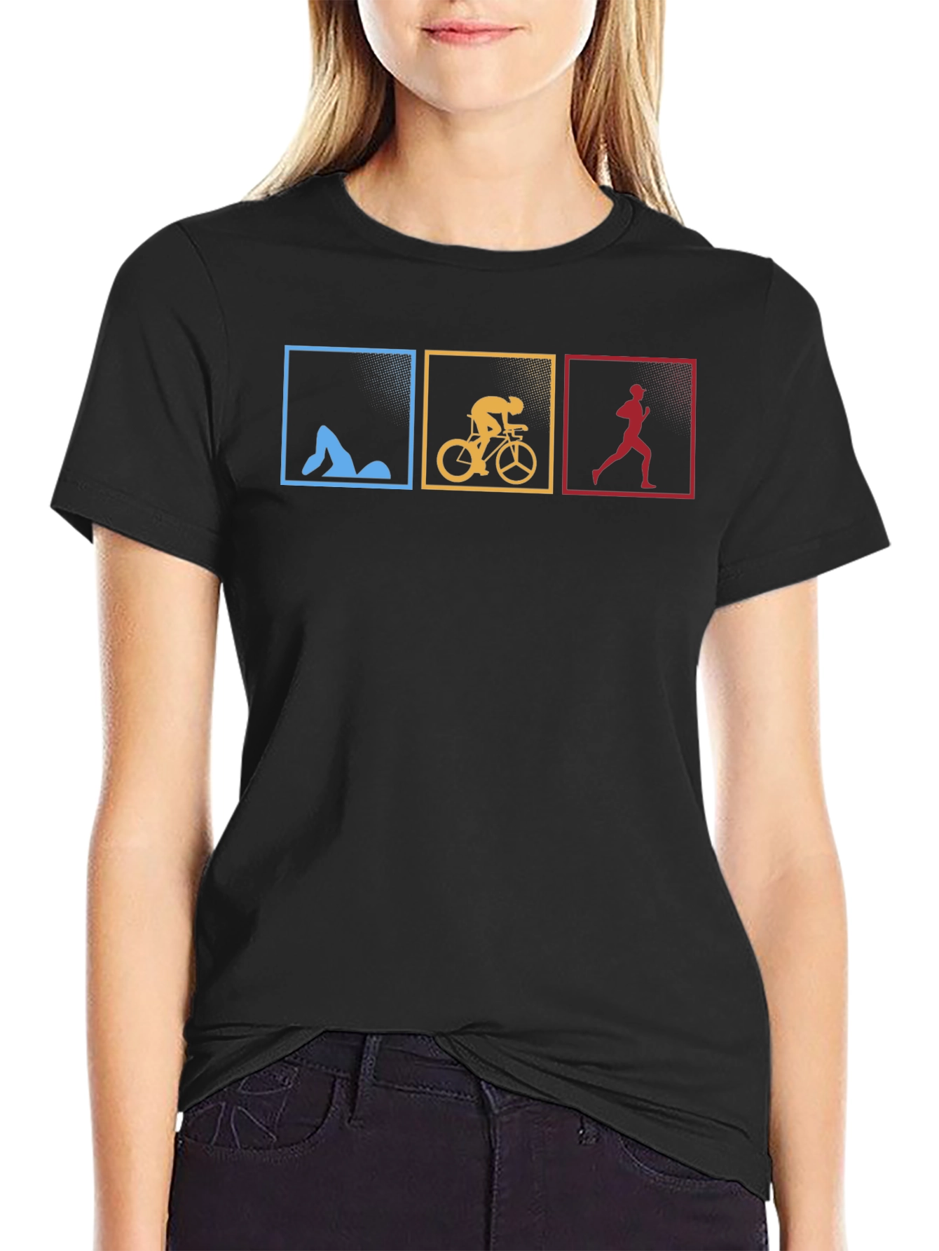 Triathlon Black T-Shirt - Swim Bike Run Design