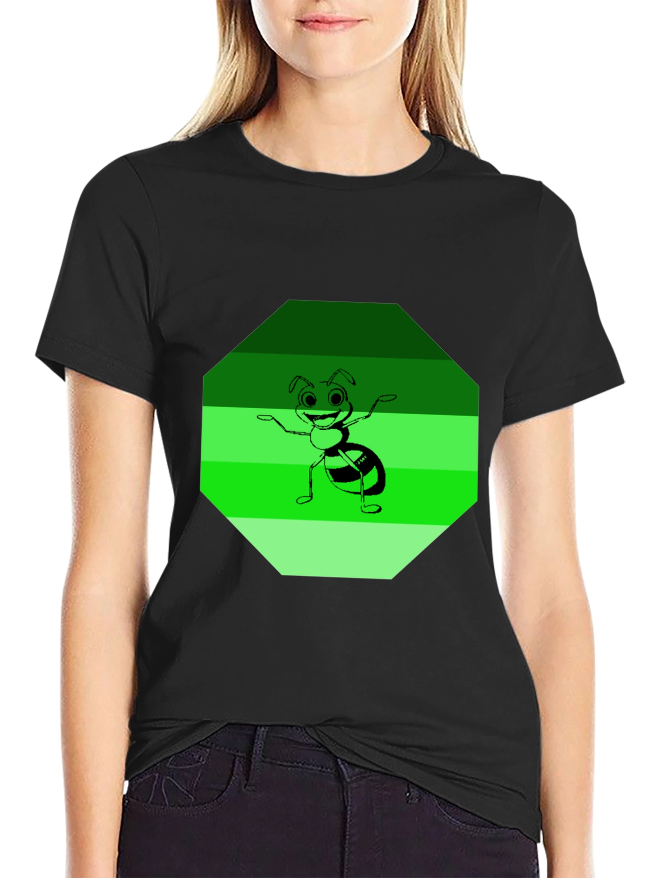 Ant Graphic Tee - Black Cotton Blend Casual Wear