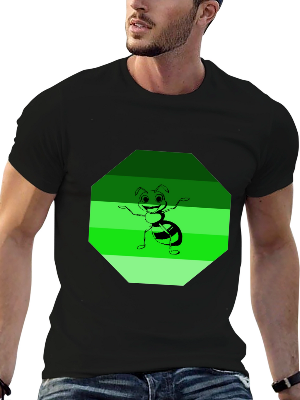 Ant Graphic Tee - Black Cotton Blend Casual Wear
