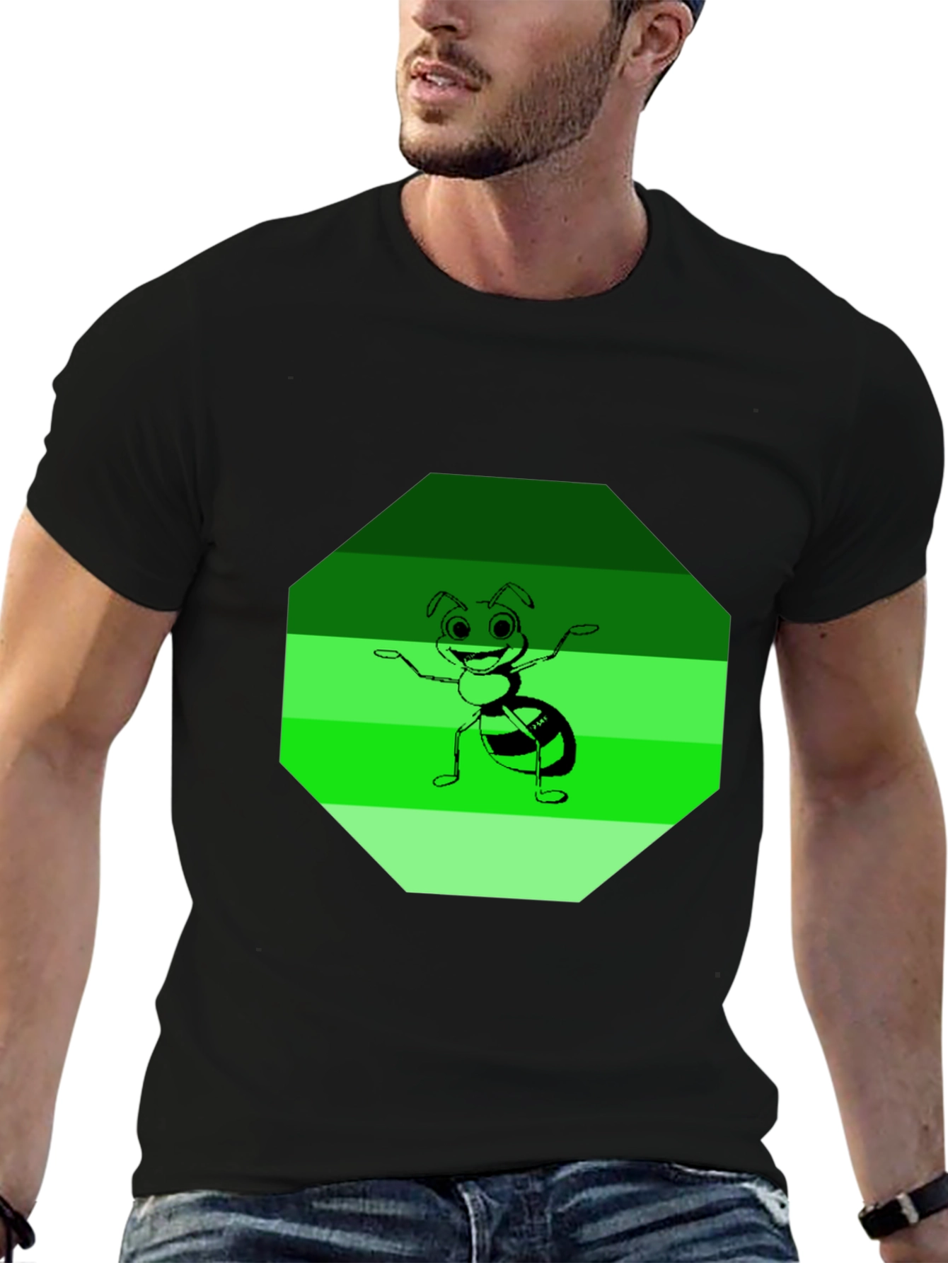Ant Graphic Tee - Black Cotton Blend Casual Wear