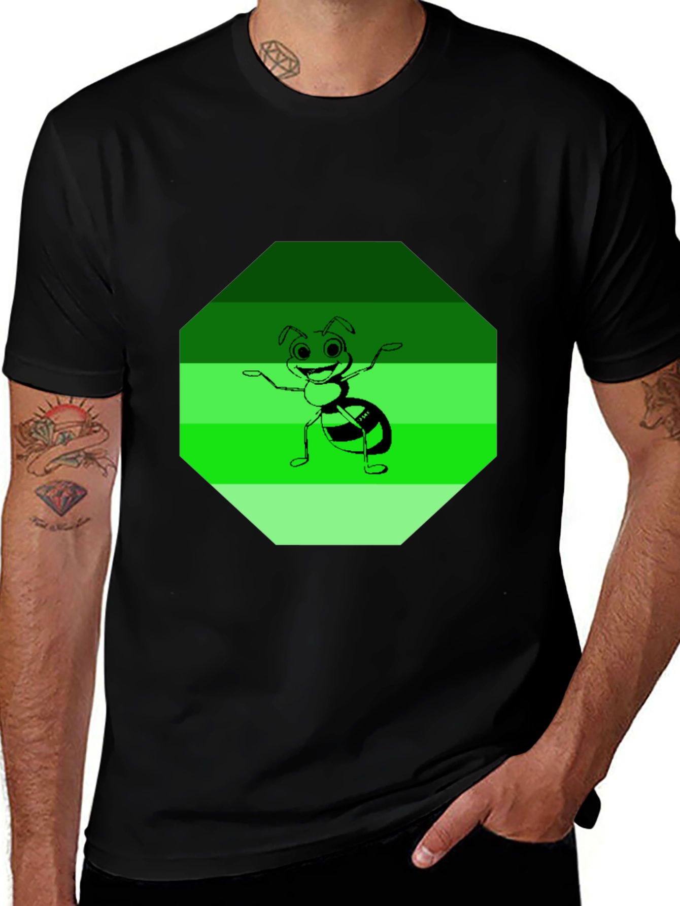 Ant Graphic Tee - Black Cotton Blend Casual Wear