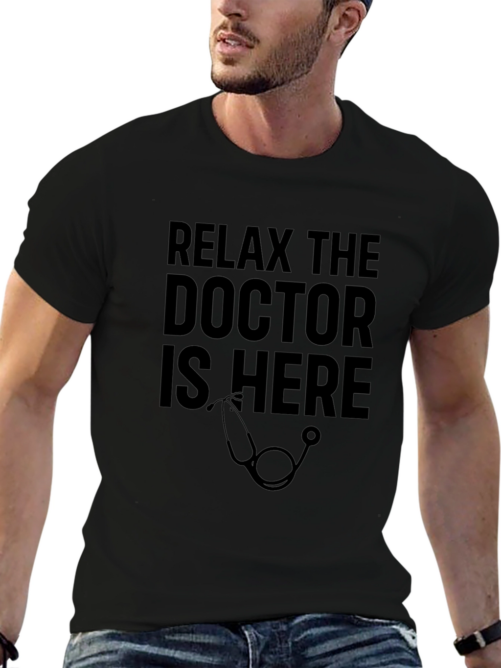 Relax The Doctor Is Here Black T-Shirt