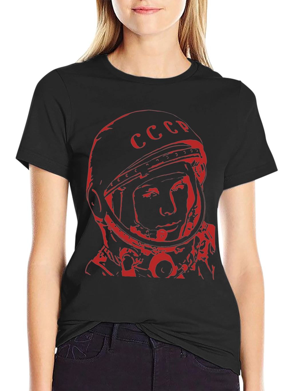 Retro Soviet Cosmonaut T-Shirt - Black Red Print