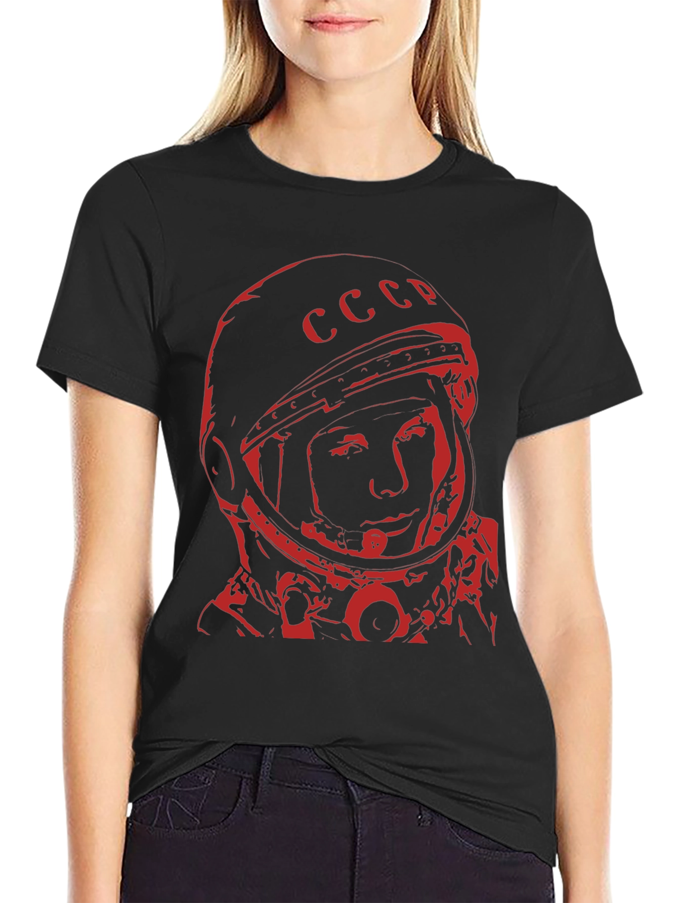 Retro Soviet Cosmonaut T-Shirt - Black Red Print