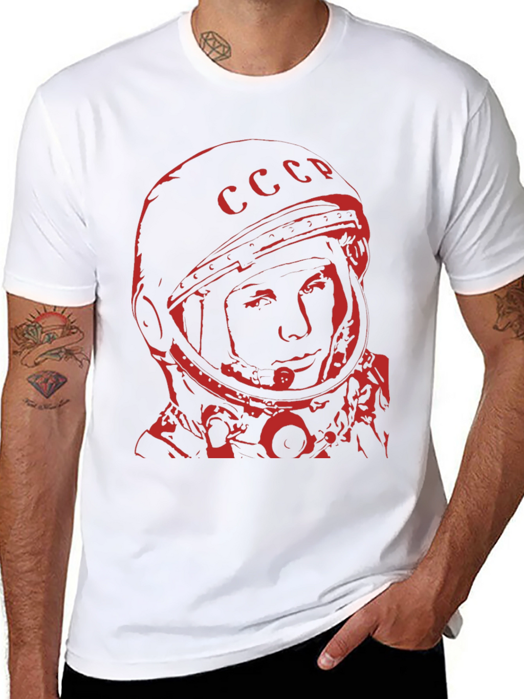 Retro Soviet Cosmonaut T-Shirt - Black Red Print