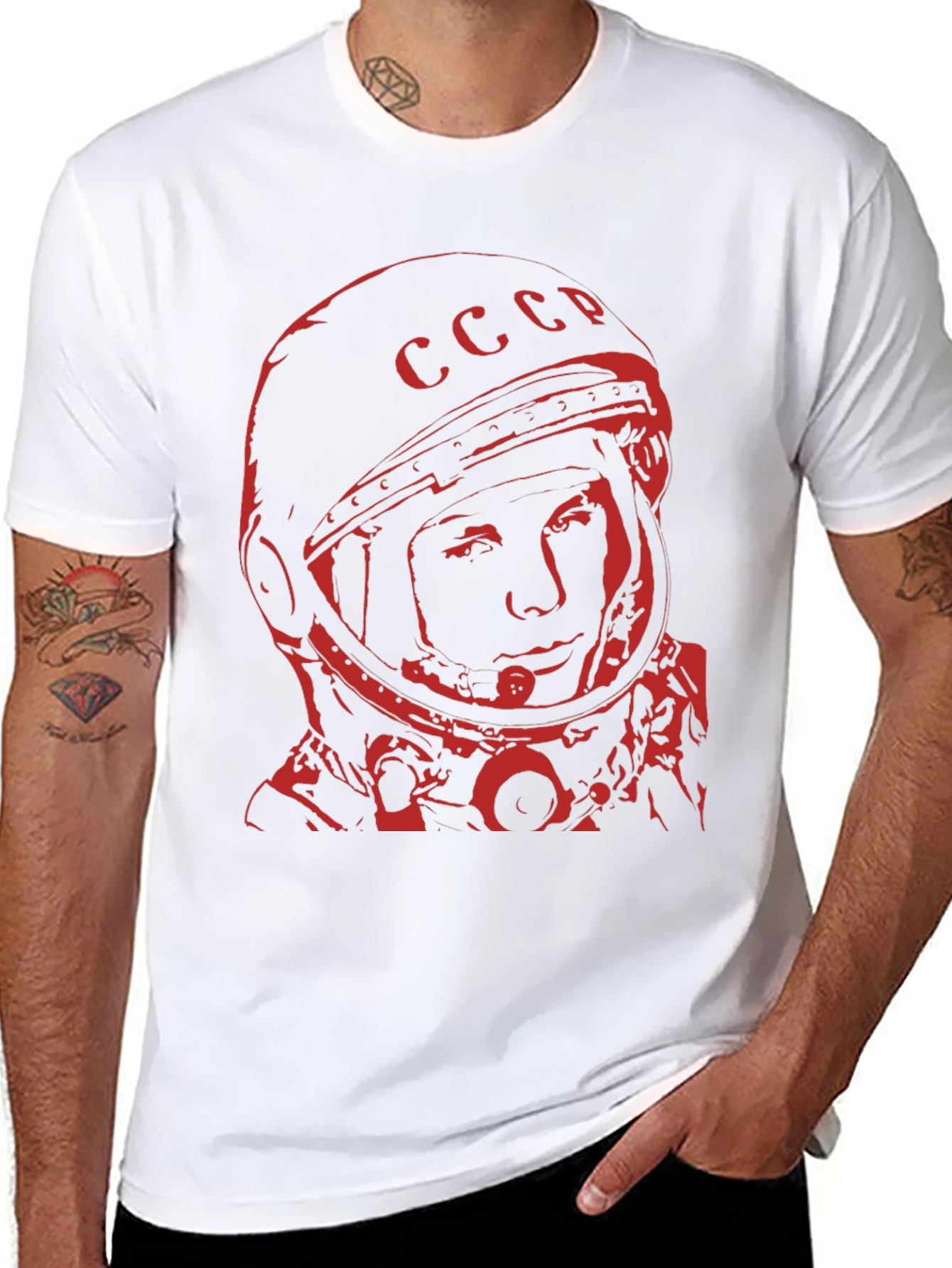 Retro Soviet Cosmonaut T-Shirt - Black Red Print