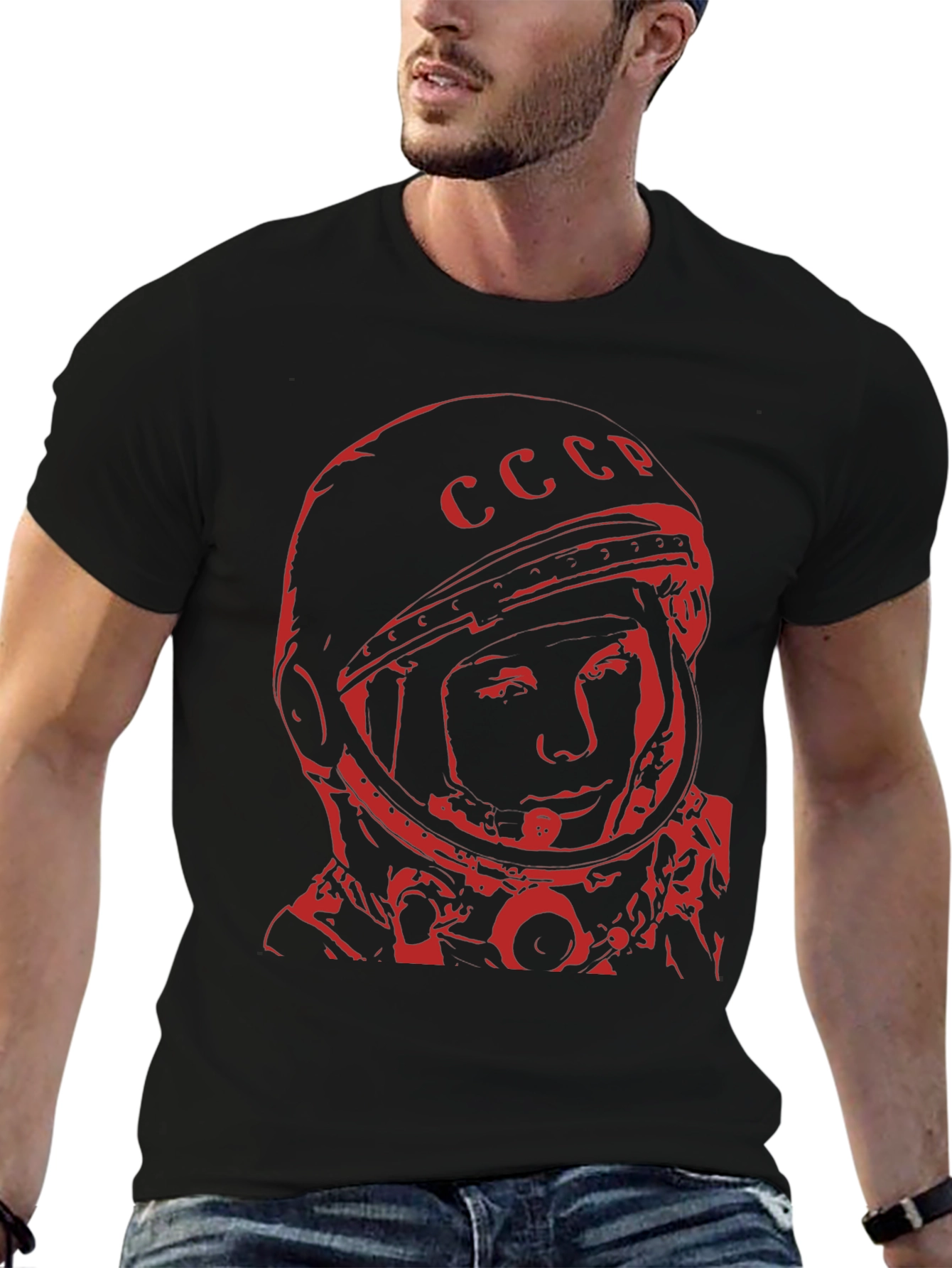 Retro Soviet Cosmonaut T-Shirt - Black Red Print