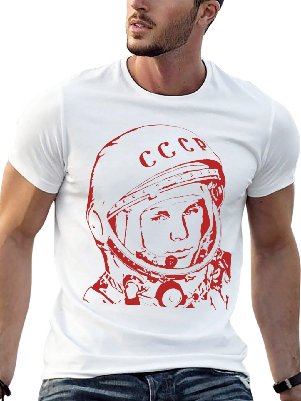 Retro Soviet Cosmonaut T-Shirt - Black Red Print