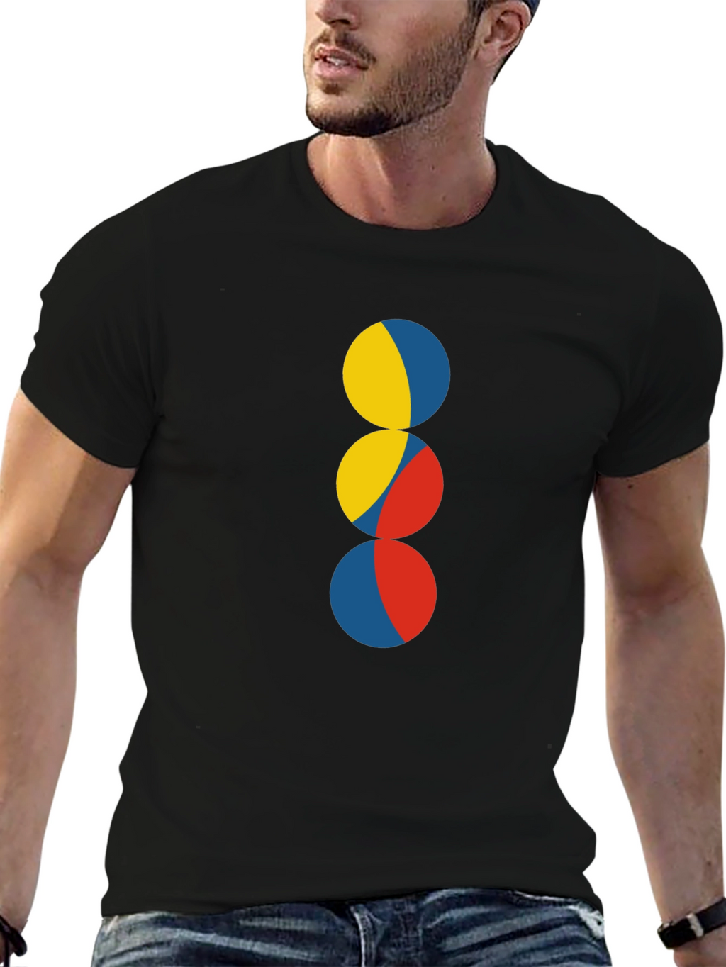 Abstract Circle Design Black T-Shirt