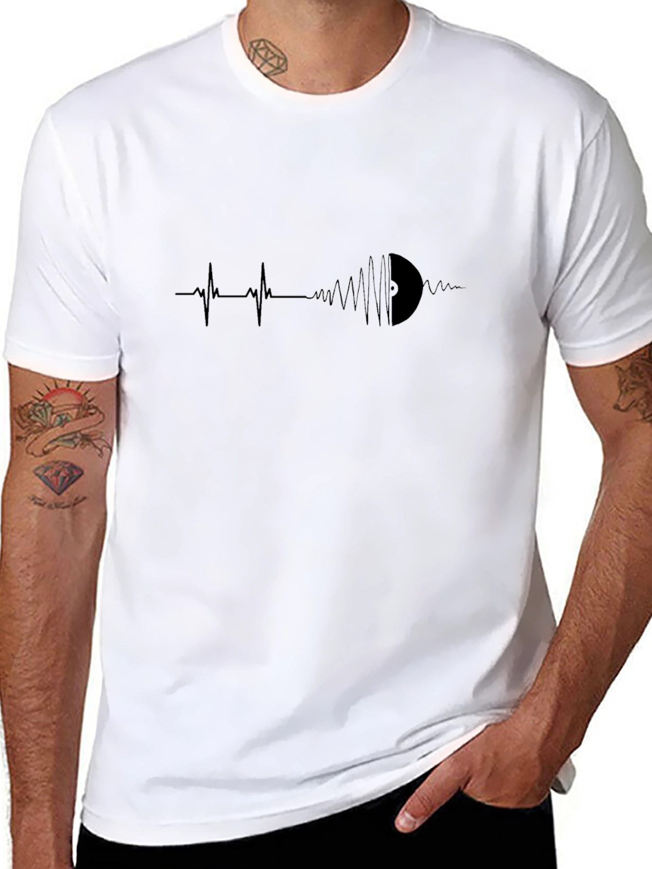 Vinyl Record Heartbeat T-Shirt - Black