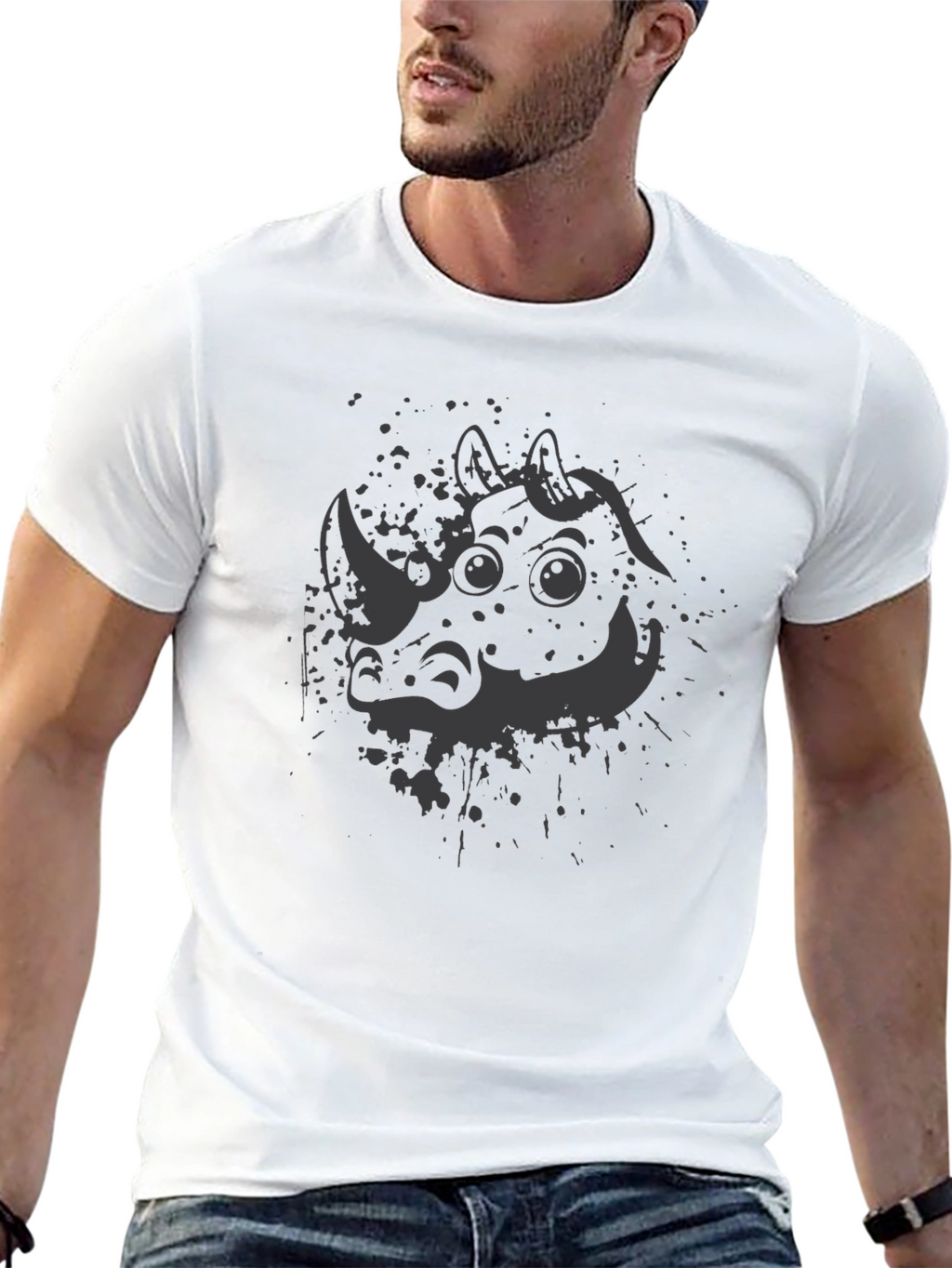 Rhinoceros Graphic Print Crew Neck T-Shirt