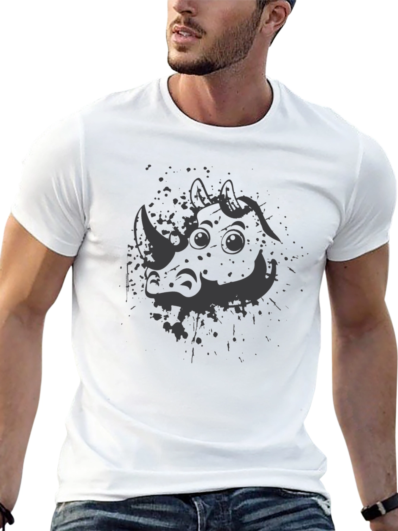Rhinoceros Graphic Print Crew Neck T-Shirt