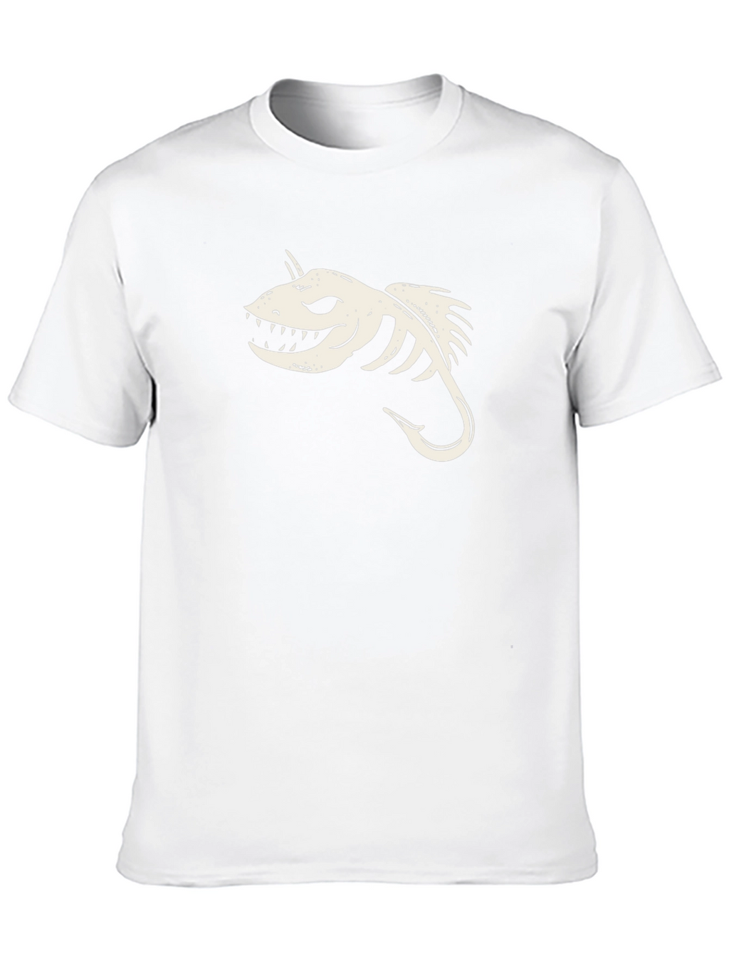 Black T-Shirt with Skeletal Fish Hook Graphic