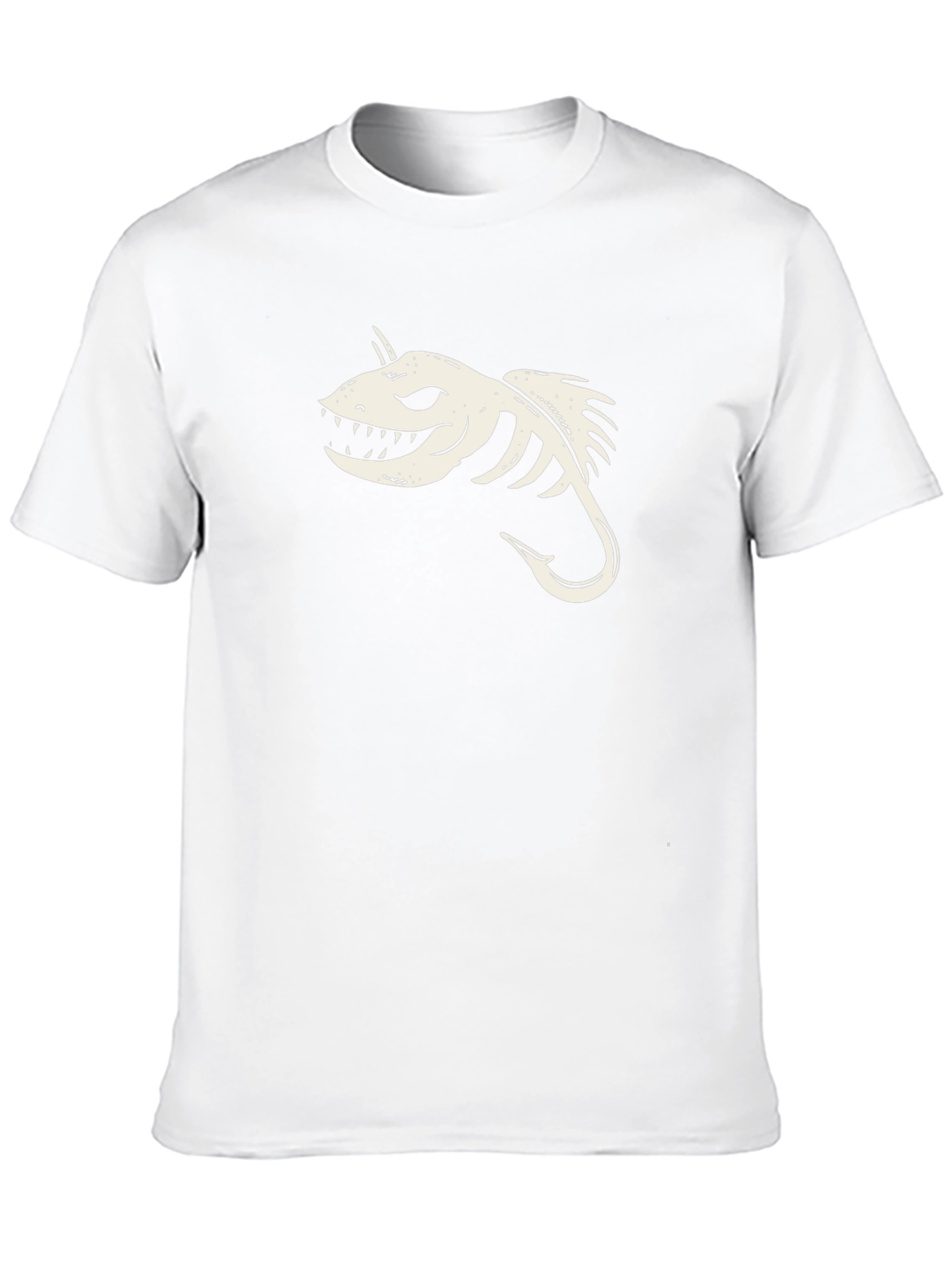 Black T-Shirt with Skeletal Fish Hook Graphic