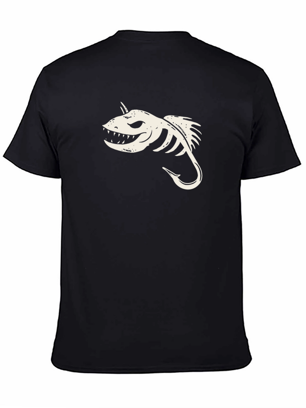Black T-Shirt with Skeletal Fish Hook Graphic