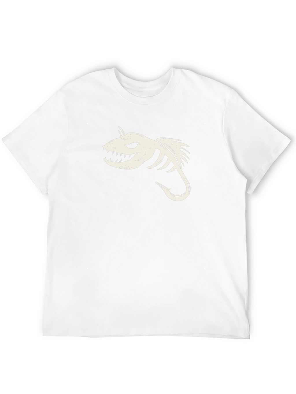 Black T-Shirt with Skeletal Fish Hook Graphic