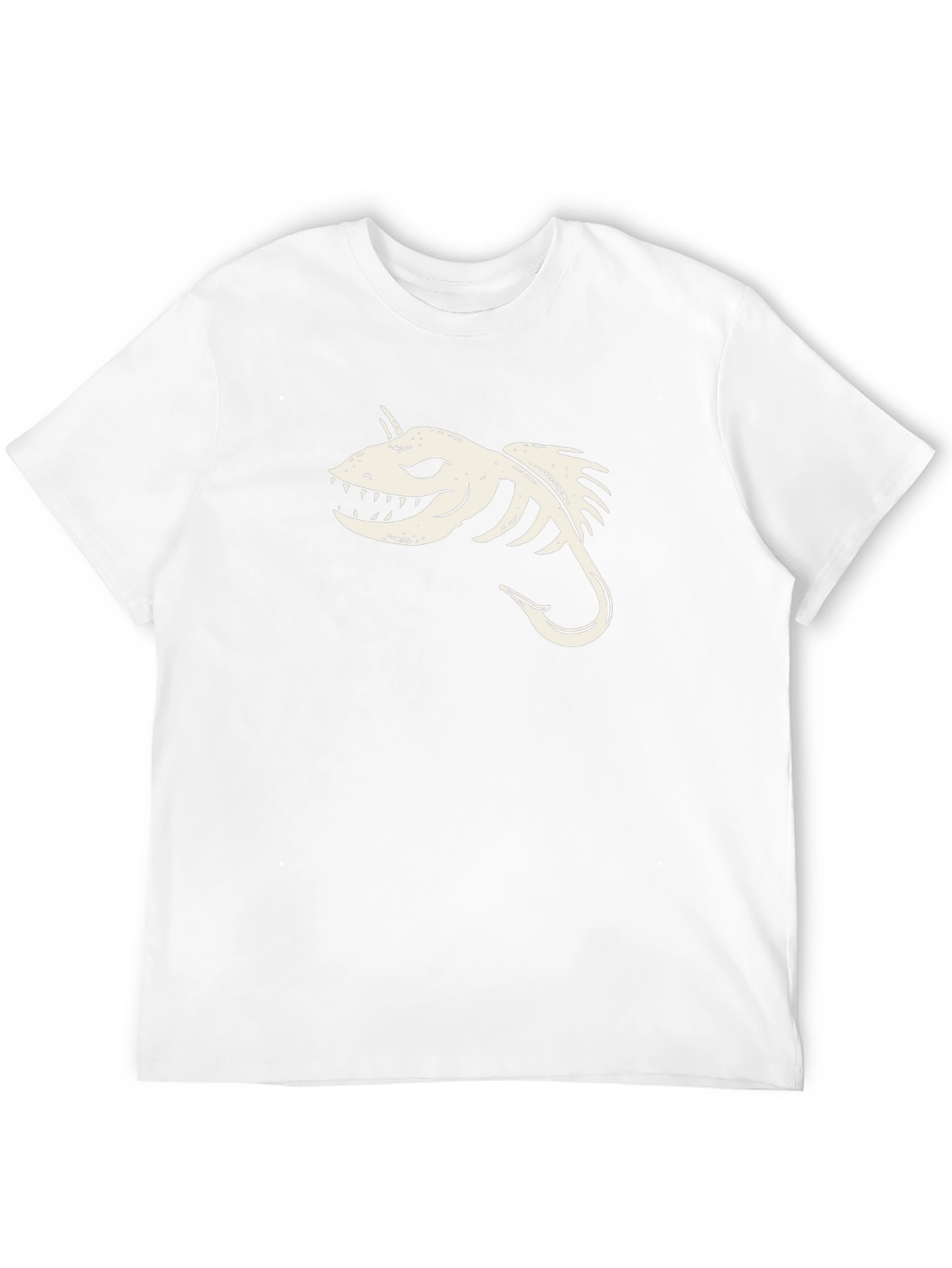 Black T-Shirt with Skeletal Fish Hook Graphic