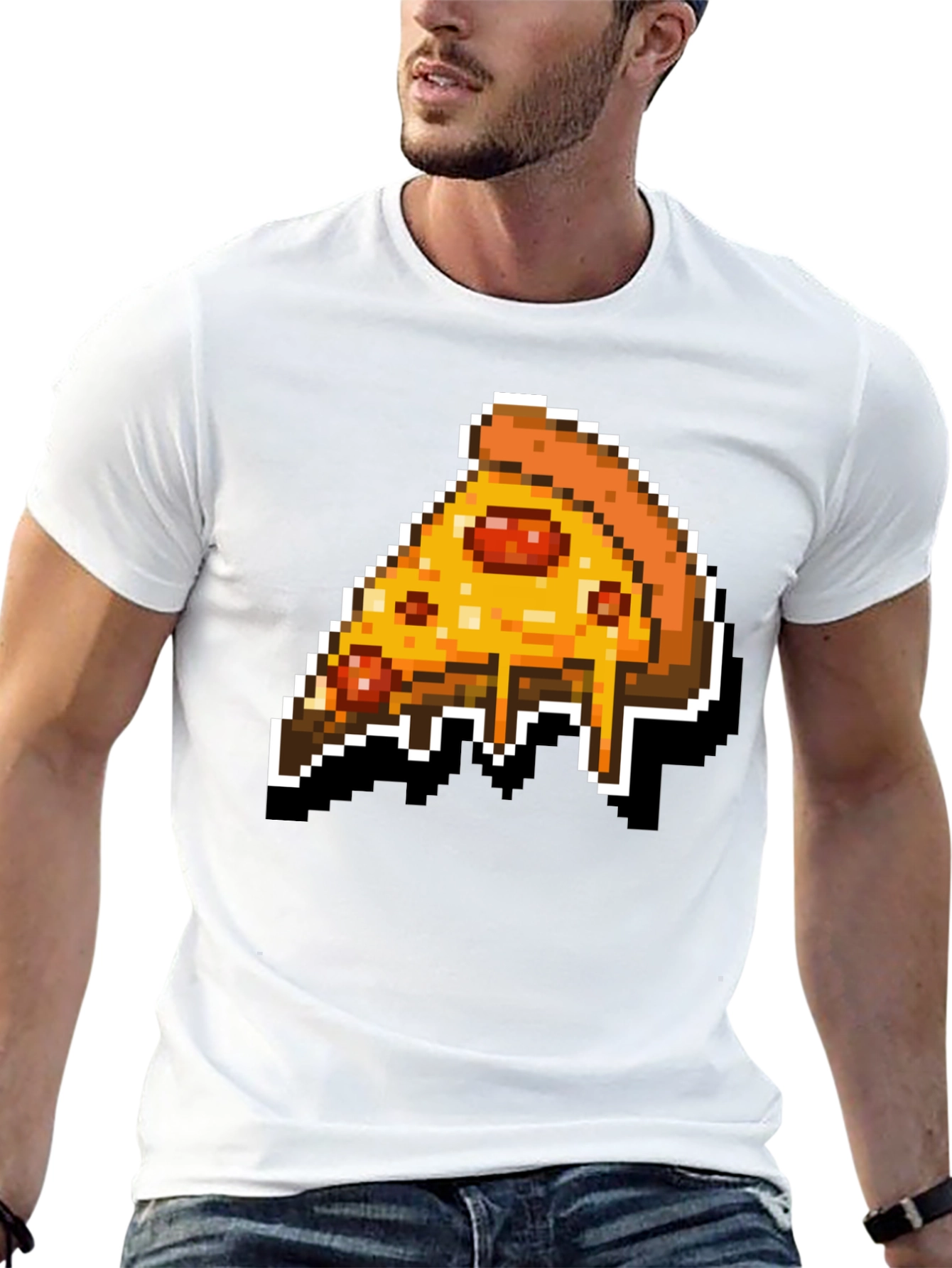 Pixel Pizza Slice Graphic Tee - Retro Gaming Style