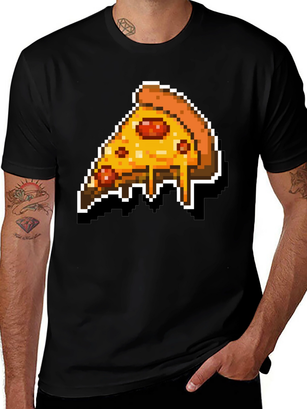 Pixel Pizza Slice Graphic Tee - Retro Gaming Style