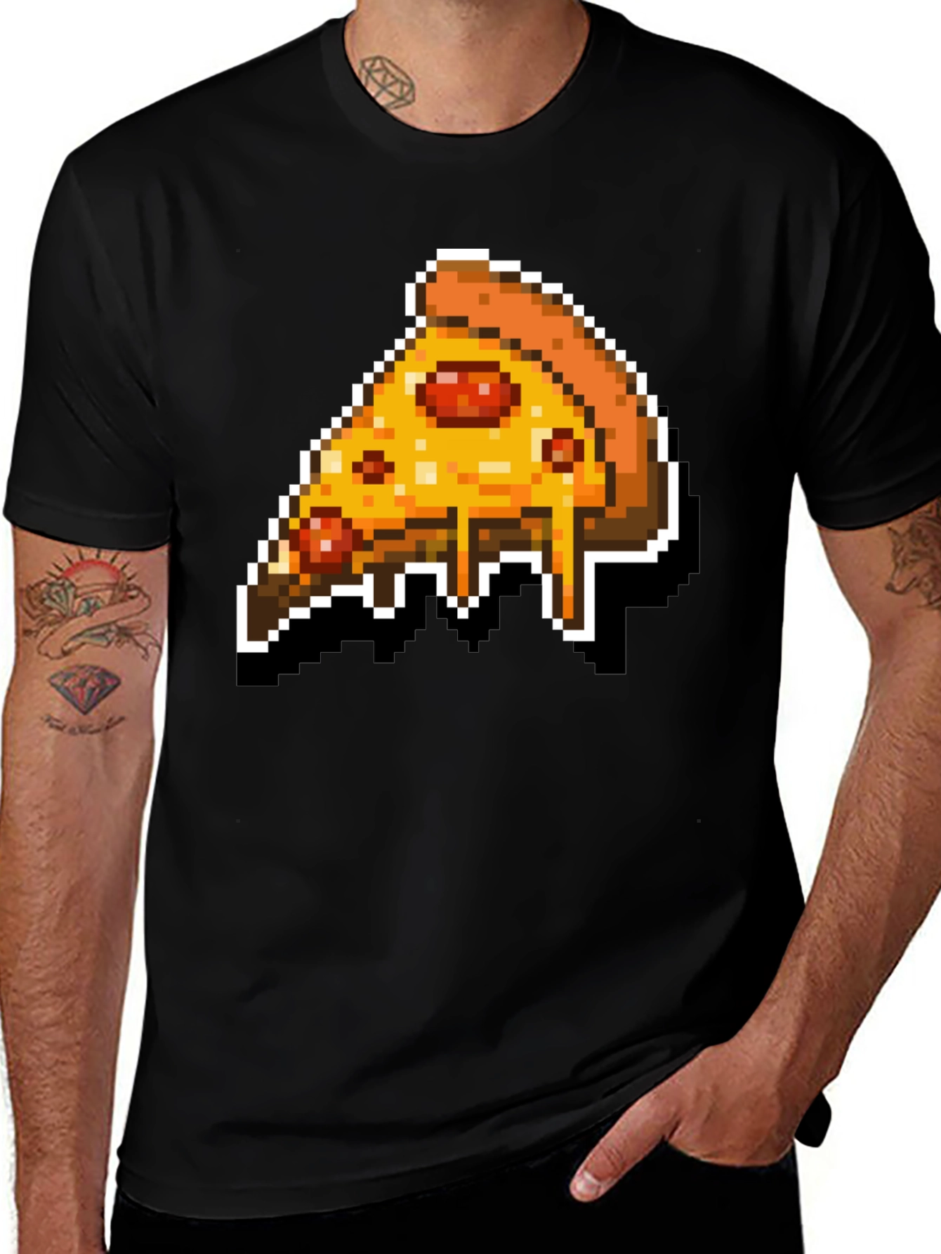 Pixel Pizza Slice Graphic Tee - Retro Gaming Style