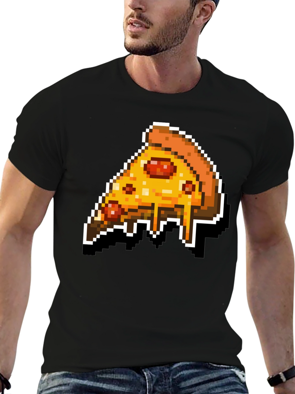 Pixel Pizza Slice Graphic Tee - Retro Gaming Style