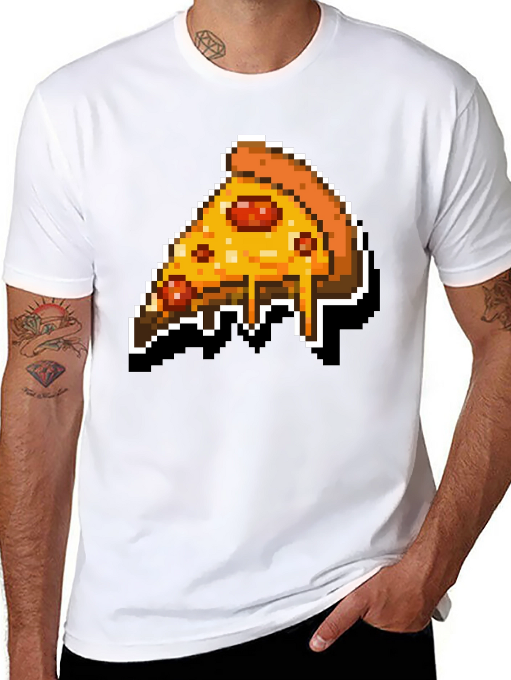 Pixel Pizza Slice Graphic Tee - Retro Gaming Style