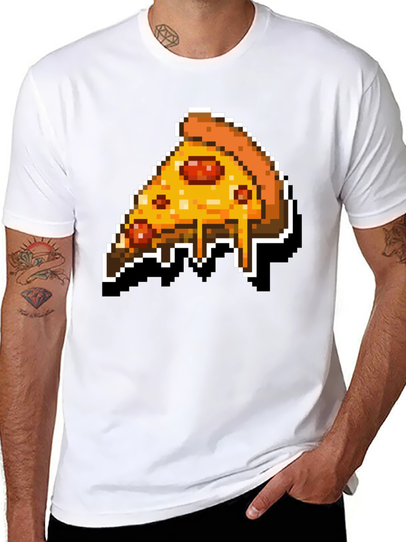 Pixel Pizza Slice Graphic Tee - Retro Gaming Style