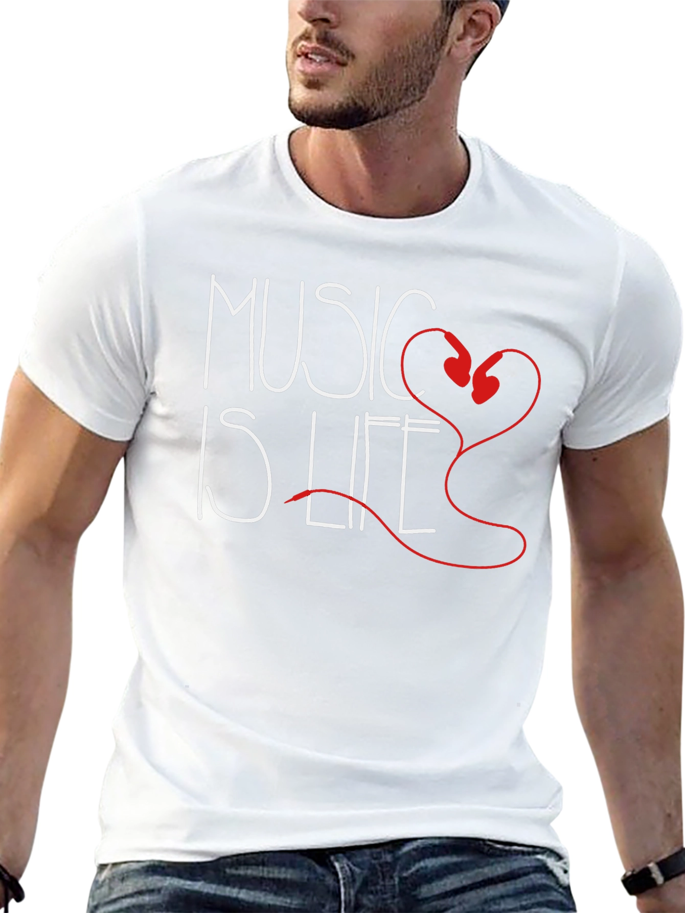 Music is Life T-Shirt - Heart Headphones Design