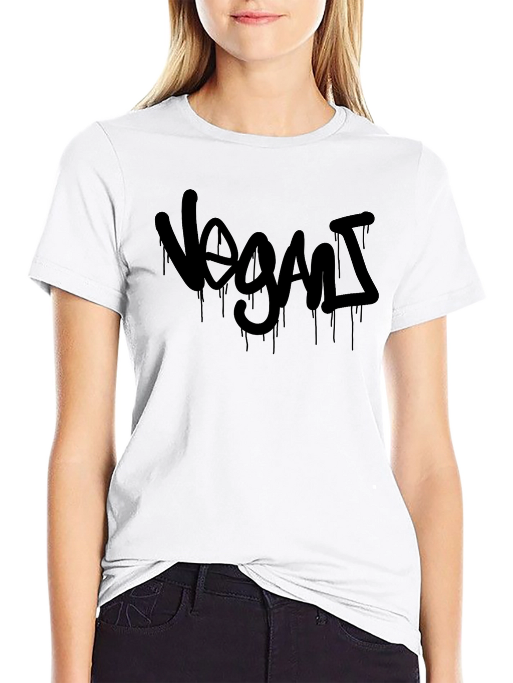 Vegan Graffiti Style Tee - Black Cotton T-Shirt