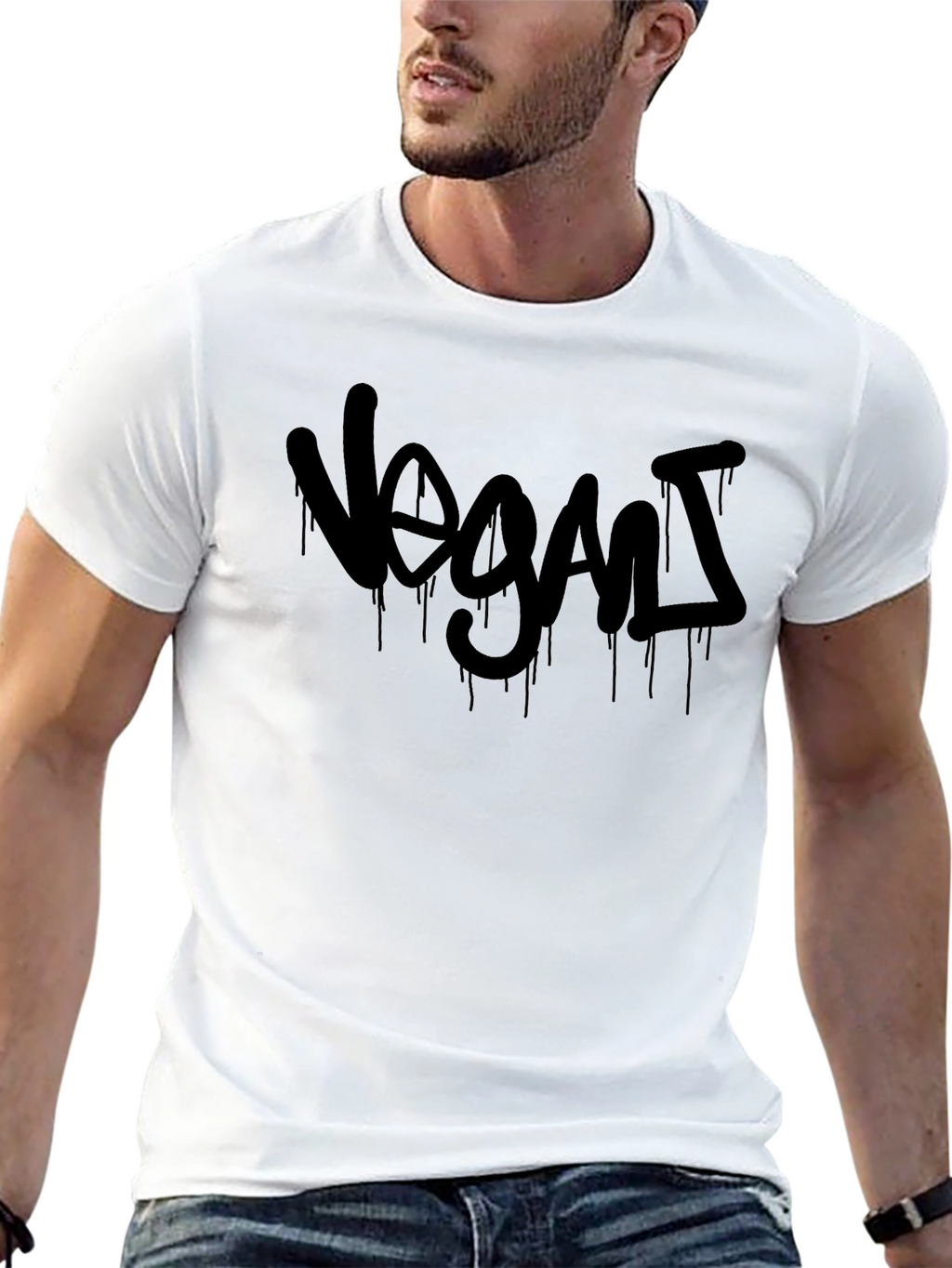 Vegan Graffiti Style Tee - Black Cotton T-Shirt
