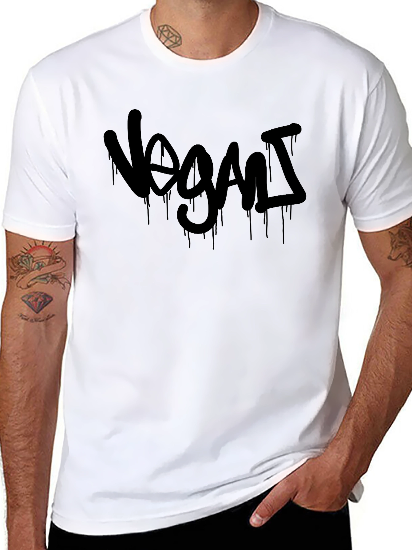 Vegan Graffiti Style Tee - Black Cotton T-Shirt