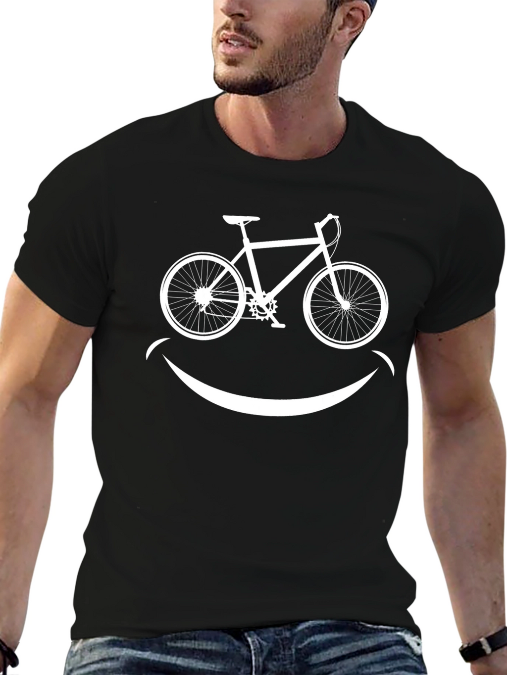 Bike Smile Graphic Tee - Black Cotton Bicycle T-Shirt