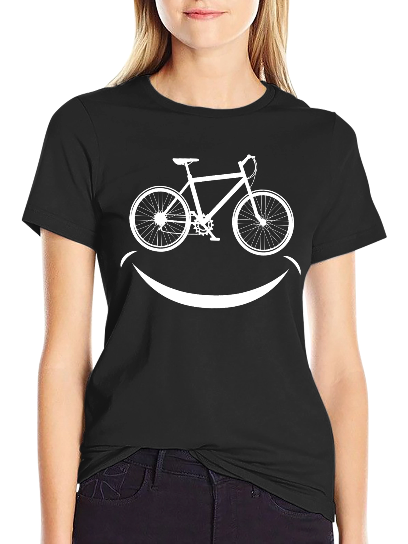 Bike Smile Graphic Tee - Black Cotton Bicycle T-Shirt