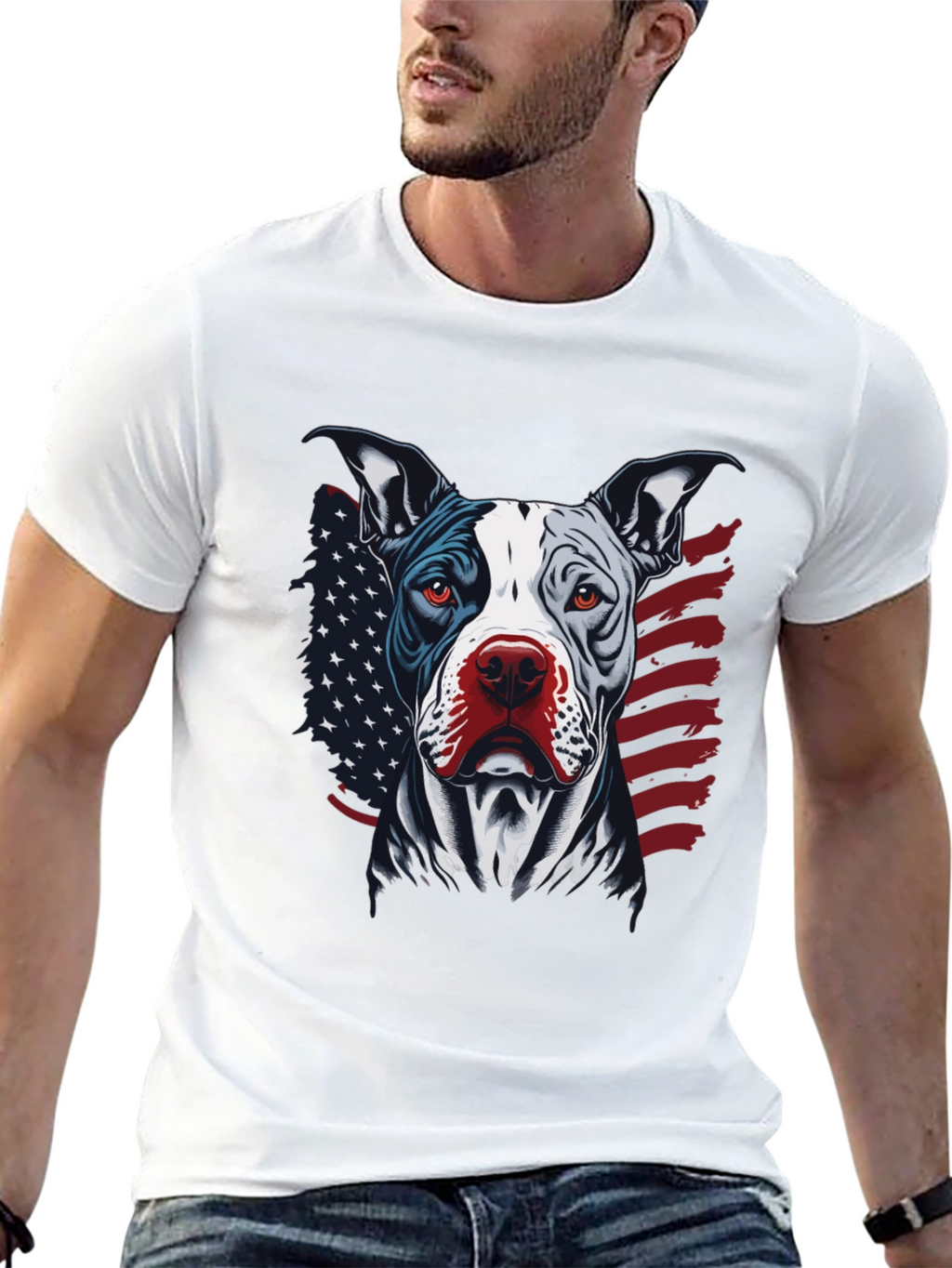 Patriotic Pitbull Graphic Tee - American Pride!