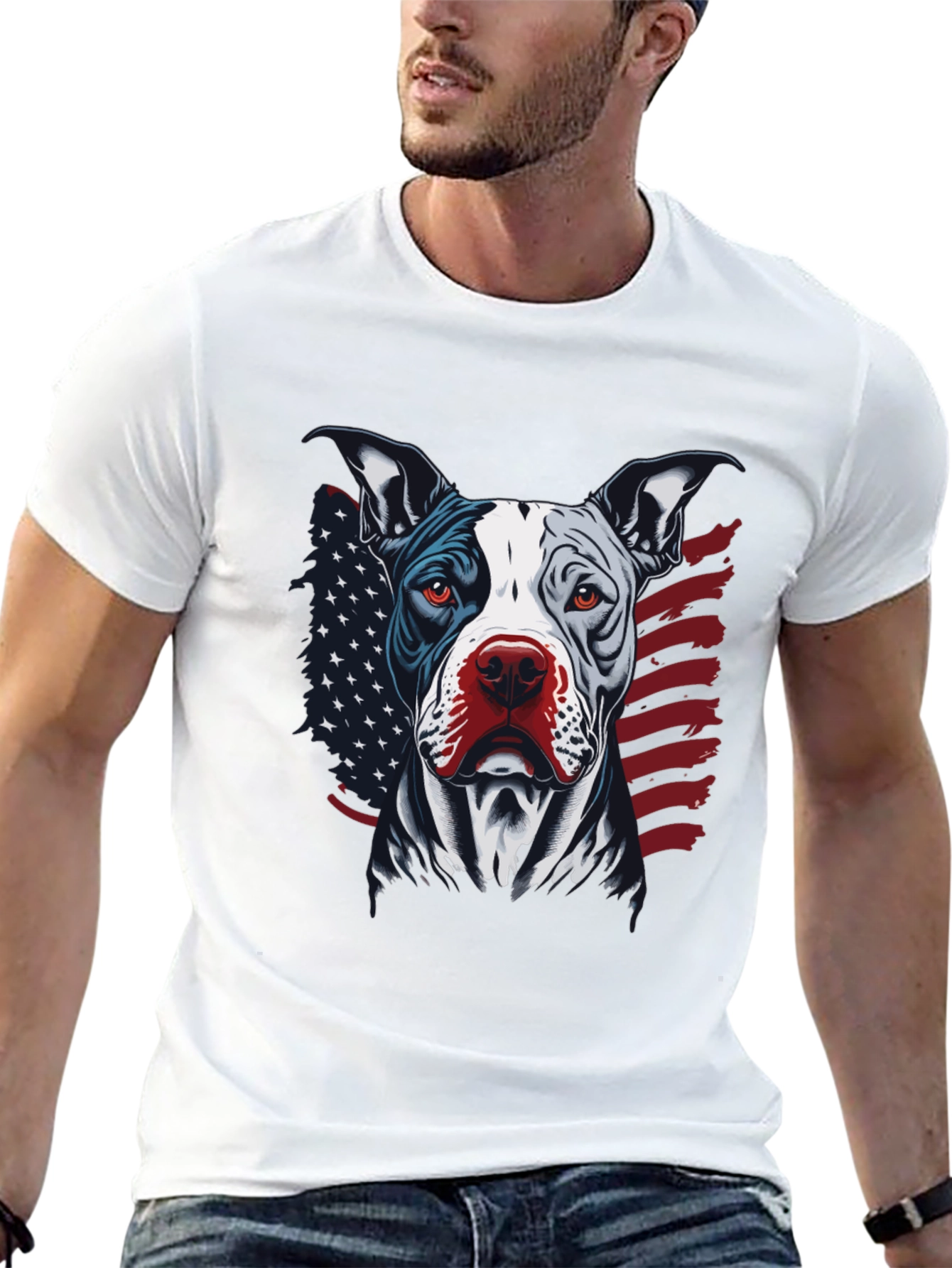 Patriotic Pitbull Graphic Tee - American Pride!