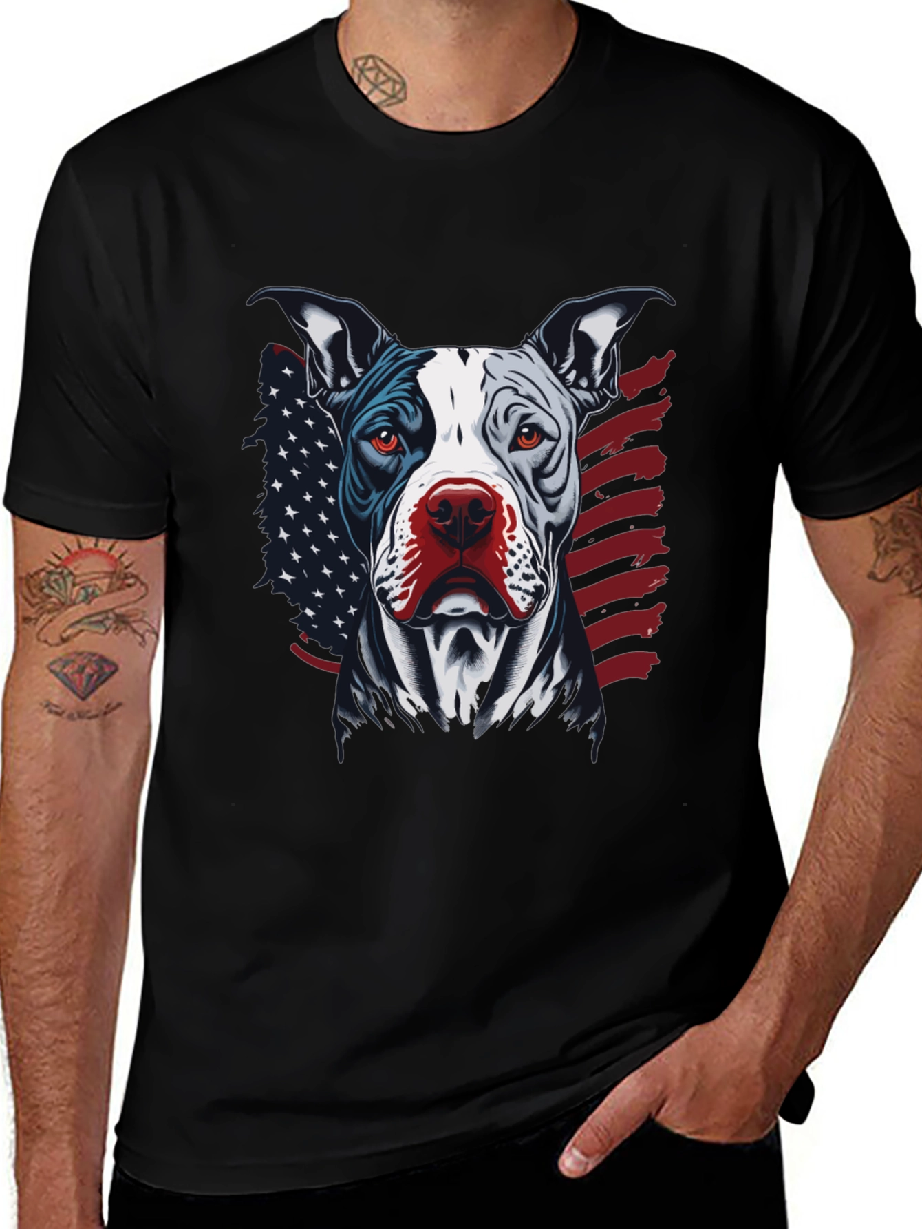Patriotic Pitbull Graphic Tee - American Pride!
