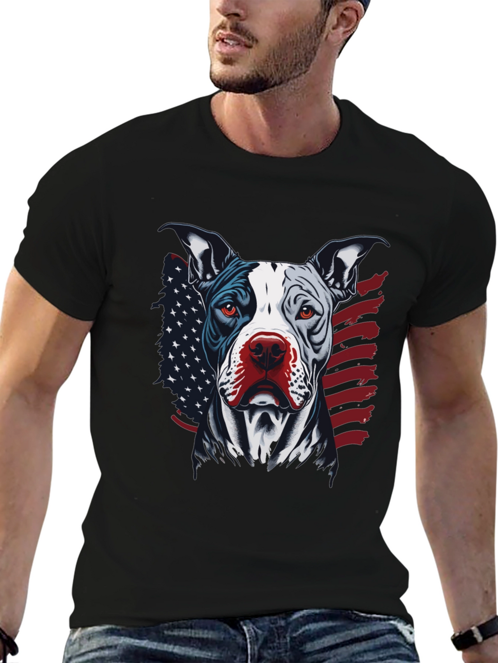 Patriotic Pitbull Graphic Tee - American Pride!