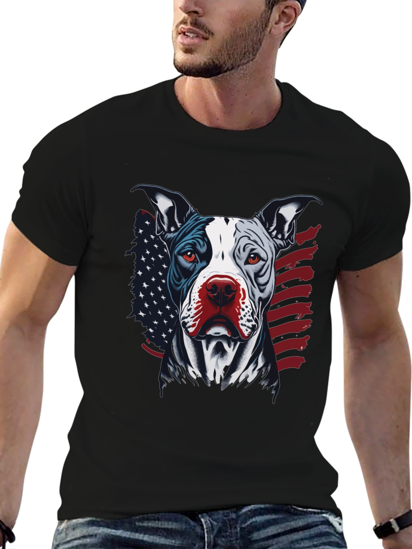 Patriotic Pitbull Graphic Tee - American Pride!