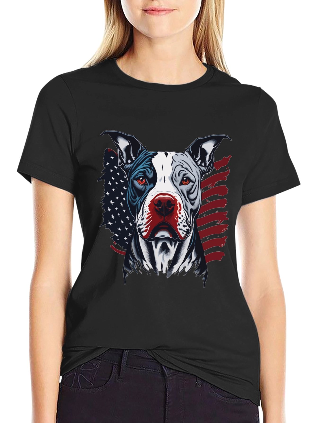 Patriotic Pitbull Graphic Tee - American Pride!