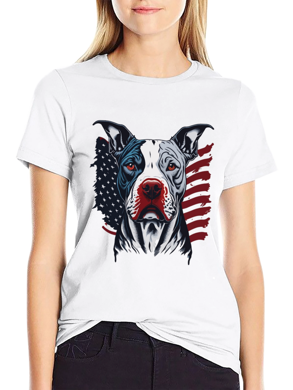 Patriotic Pitbull Graphic Tee - American Pride!