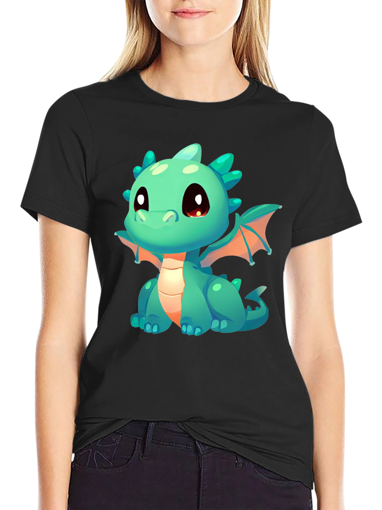 Cute Dragon Graphic T-Shirt - Black Cotton Tee