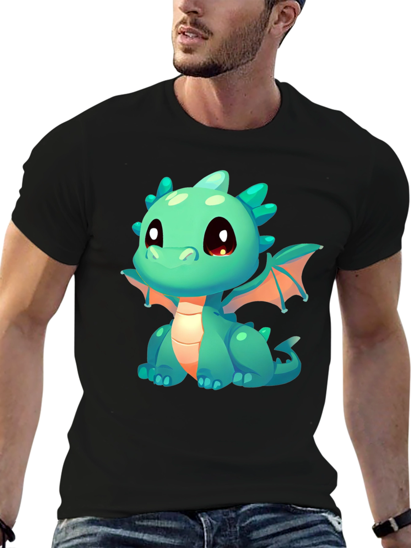 Cute Dragon Graphic T-Shirt - Black Cotton Tee