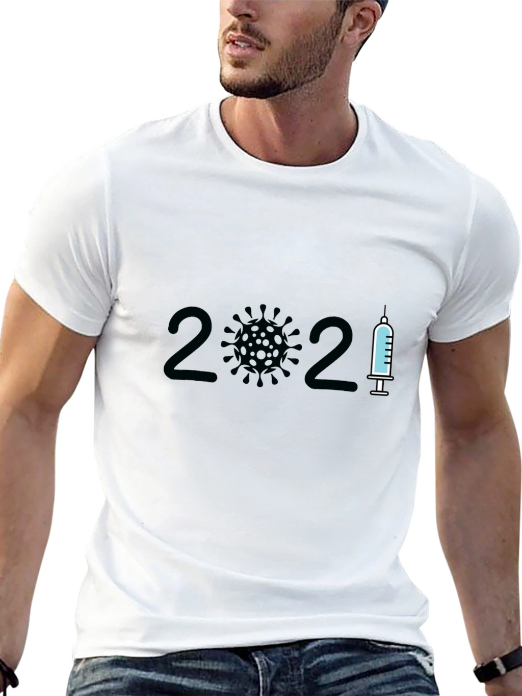 2021 Covid Vaccine T-Shirt - Black Crew Neck