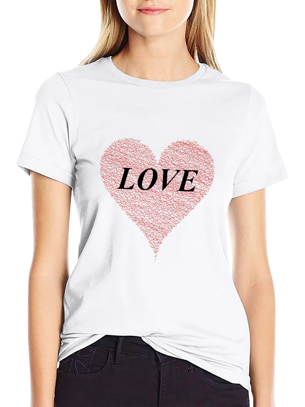Love Heart Print Black T-Shirt