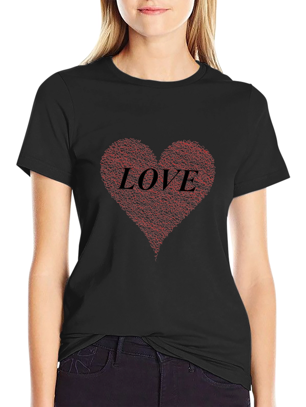 Love Heart Print Black T-Shirt