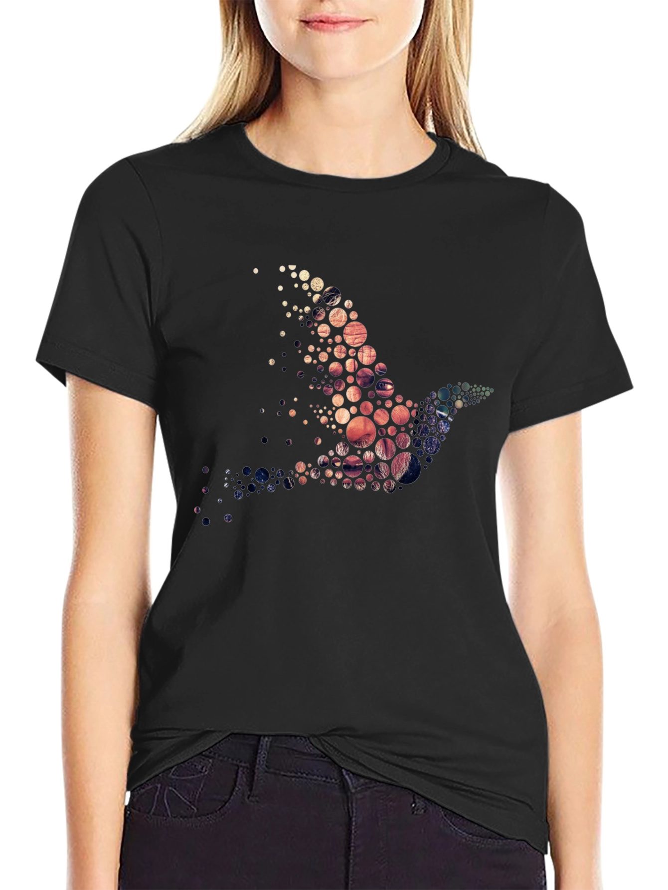 Dove Art Graphic Print Black T-Shirt